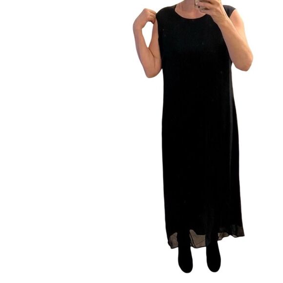 COPY - Vtg 80s 90s Modest Indigo Navy Silk Chiffon Overlay Maxi Sleeveless Dres… - Picture 2 of 4